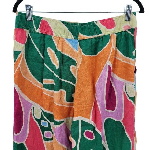 Christain Siriano Linen Beach Swimsuit Cover-up Pants Set L Multicolor Abstract - Picture 14 of 16